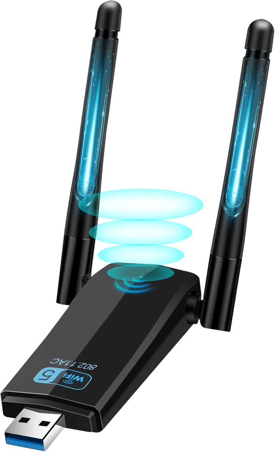Cle WiFi USB 3.0, AC1300 Mbps Clé WiFi Puissante, 2.4G / 5GHz Dongle WiFi, 5DBI Double Bande, Antenne WiFi Longue Portée pour PC/Laptop/Desktop/Tablet, pour Windows 11/10/ 8/7/ XP.[F612]